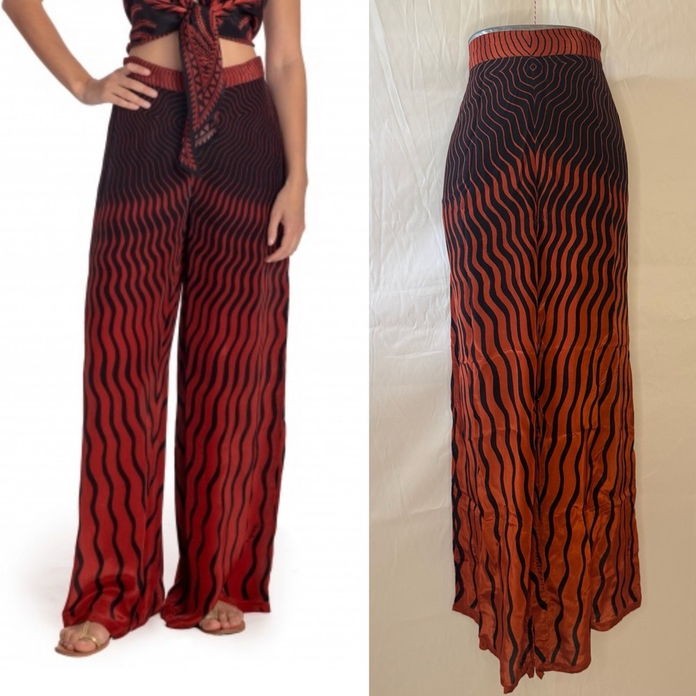 NWT Pin-Up Stars Palazzo Flowy Pants Sun Tiger Red/Brown Print